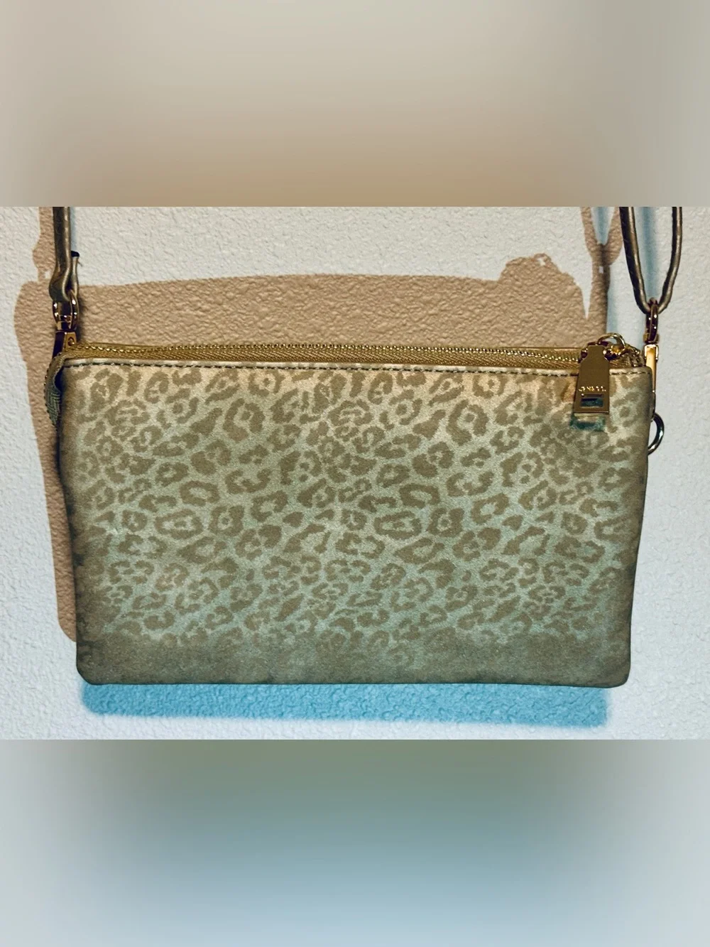 Leopard-Print Crossbody Bag in Tan with Gold Hardware